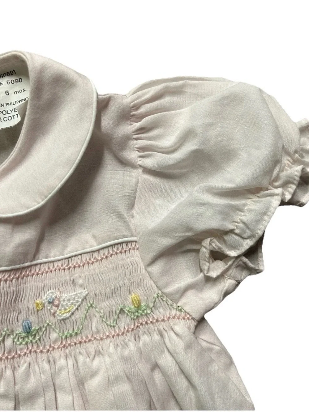 Vintage Baby Girl Pink Smocked Bubble Size 6 Months